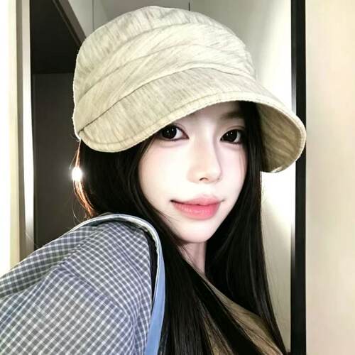 日系亚麻薄款褶皱渔夫帽女夏季小