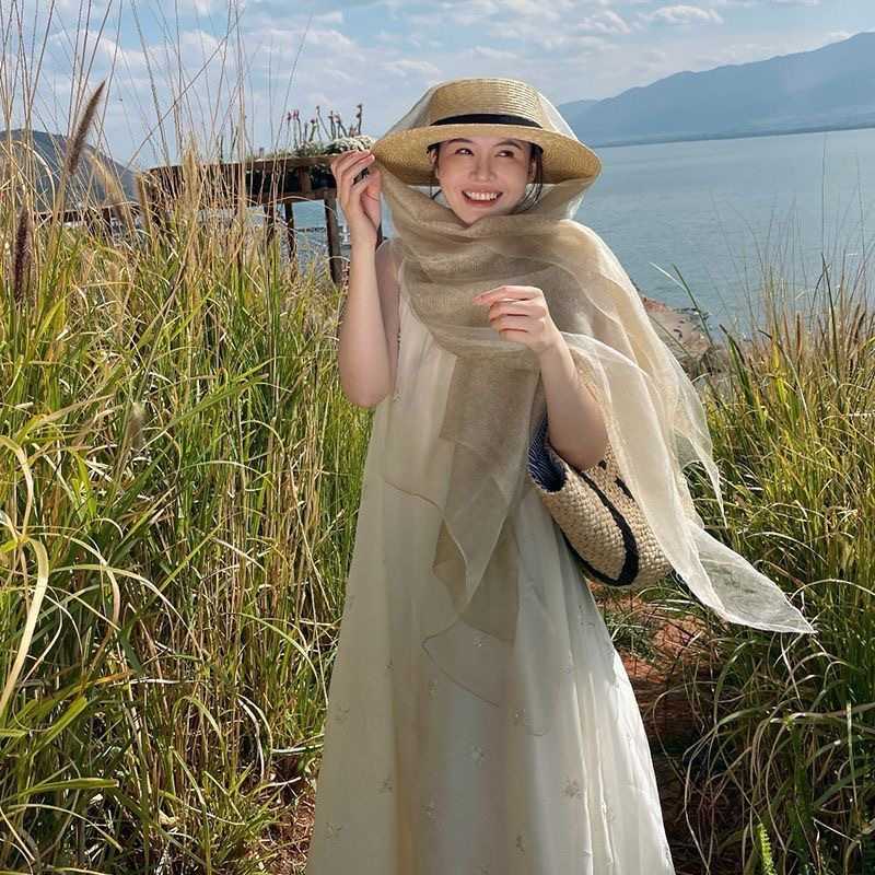 米色轻奢蚕丝女士丝巾披肩2026
