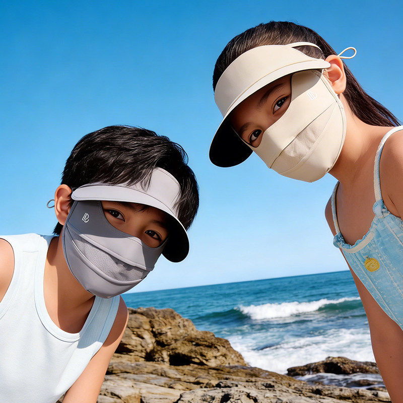 冰丝透气防晒面罩易呼吸口罩夏帽檐一体遮全脸防紫外线脸基尼儿童