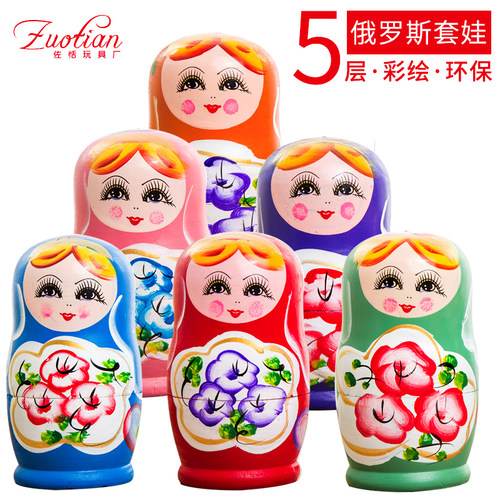 俄罗斯套娃 5层实木正品 手彩绘5层喜娃原木精刷环保颜料！包邮价