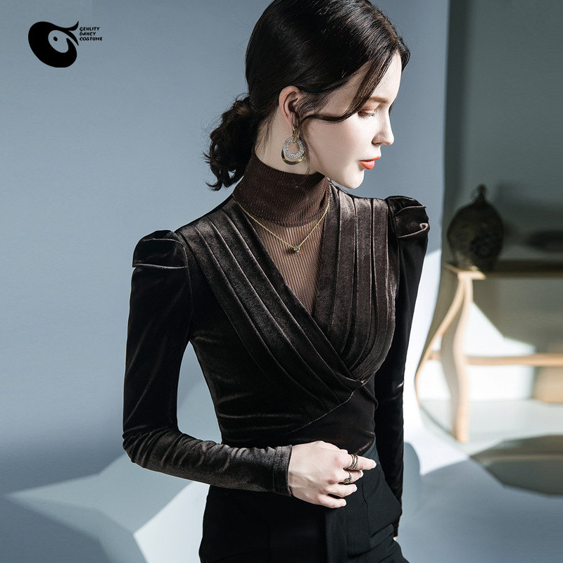 复古风拉丁舞服装女时尚V领修身舞蹈练功服丝绒交谊摩登舞上衣冬,运动/瑜伽/健身/球迷用品,摩登舞上装,淘宝优惠券,粉丝福利购,淘宝优惠卷