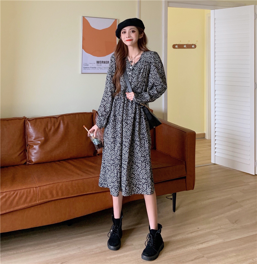 Real shot 2021 spring new Korean small Floral Chiffon dress children's medium length skirt