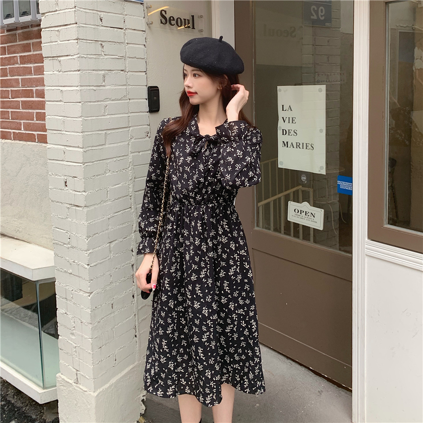 Real shot 2021 spring new Korean small Floral Chiffon dress children's medium length skirt