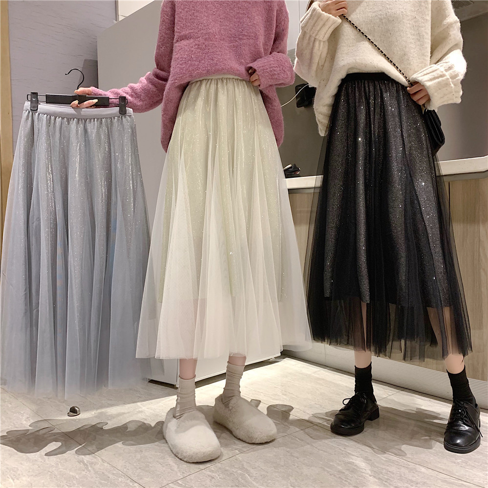 Real photo 2021 new gauze skirt women's skirt