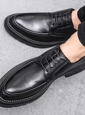 商务正装皮鞋男士黑色英伦风真皮尖头透气休闲鞋内增高新郎结婚鞋