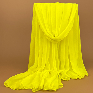 荧光黄丝巾明黄色高档纱巾沙滩巾薄超大新款防晒披肩长款亮黄围巾