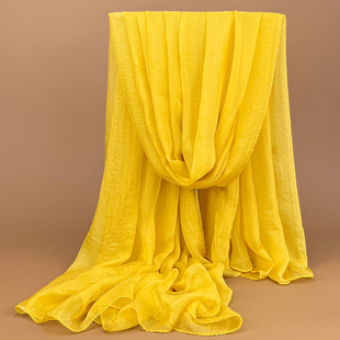 金黄色丝巾女士围巾秋冬季舞蹈纱巾长款亮黄色沙巾沙滩巾披肩两用