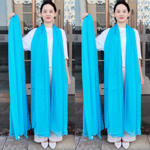 3米天蓝色丝巾女纯色长款纱巾
