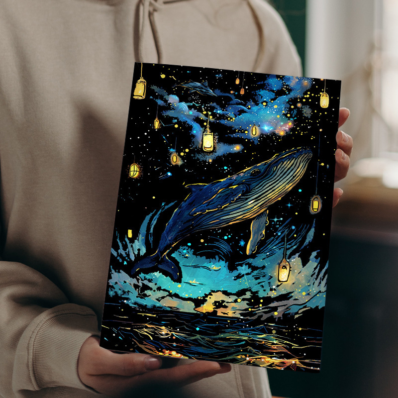 跃鹿夜光刮刮画纸A4成人炫彩16开节日礼物手工制作减压装饰画用品图片