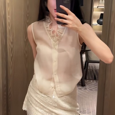 七七设计实用盘活木耳边V领圆领莱赛尔浪漫法式内搭背心YS52-G421