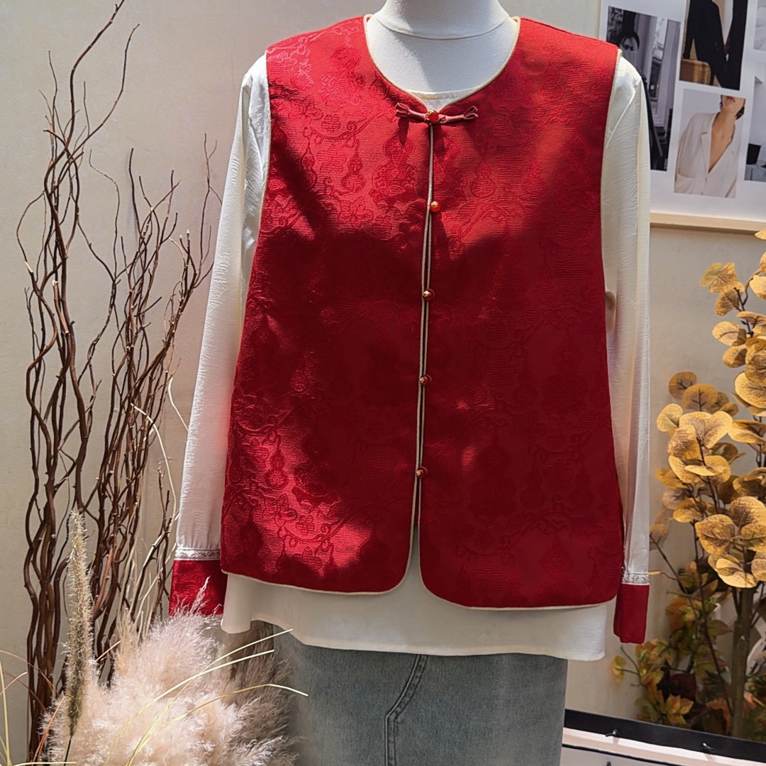 七七26年早春新中式气质提花百搭马甲+小衫套装209783,女装/女士精品,时尚套装,淘宝优惠券,粉丝福利购,淘宝优惠卷