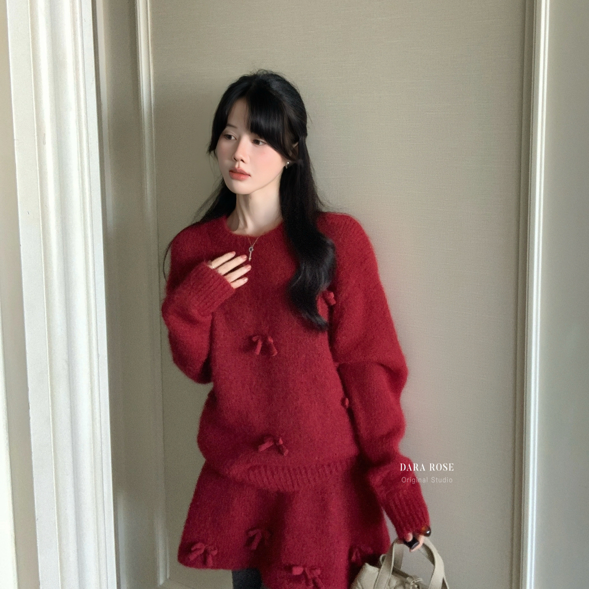 七七设计整套圣诞节新年羊毛毛衣+针织半身裙两件套套装S00072