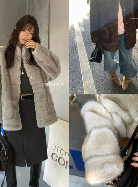 七七设计复古气质贵气仿貂毛中长款设计感冬日保暖大衣12908#