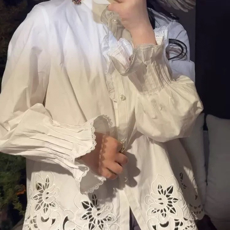 七七水溶花边喇叭袖宽松衬衫6108,女装/女士精品,T恤,淘宝优惠券,粉丝福利购,淘宝优惠卷