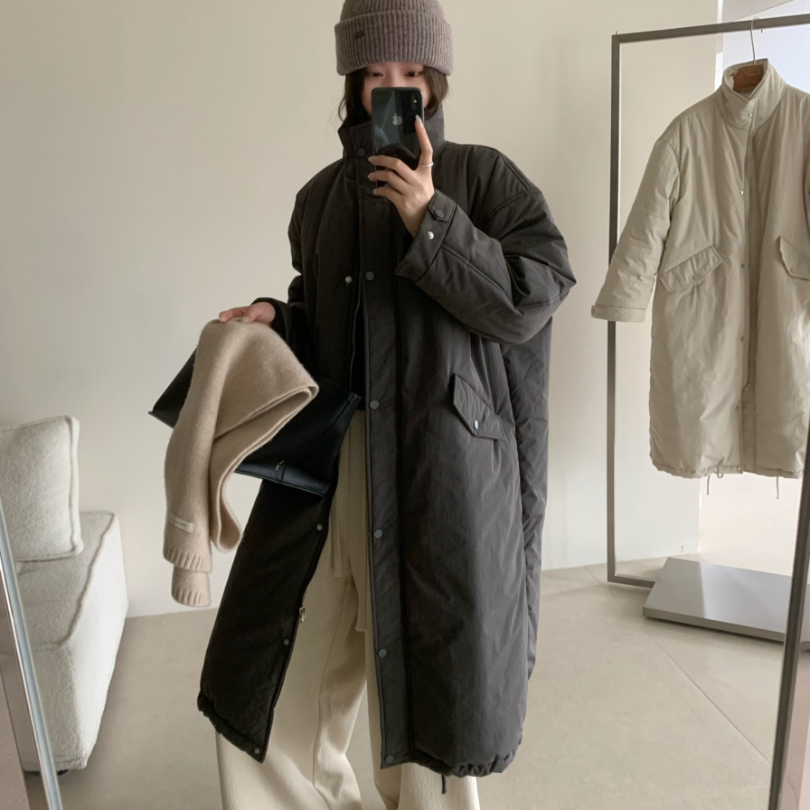 七七冬上新韩系简约阔版显瘦时尚高级长款棉服YS030