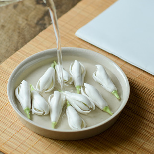 创意茶宠白玉兰花茶席摆件装饰笔搁 茶玩精品手捏陶瓷花礼品茶搁
