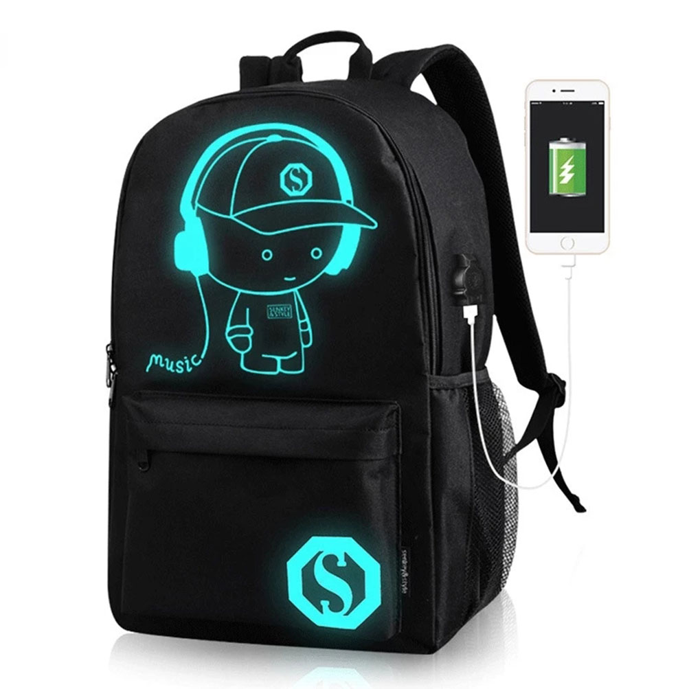 Luminous Computer Laptop USB Backpack Men Bag Casual Music B