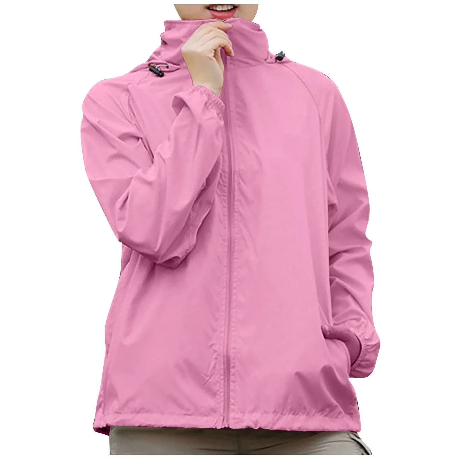 Female Clothing Women'S Solid Colored Hooded Long Sleeved Ja-封面