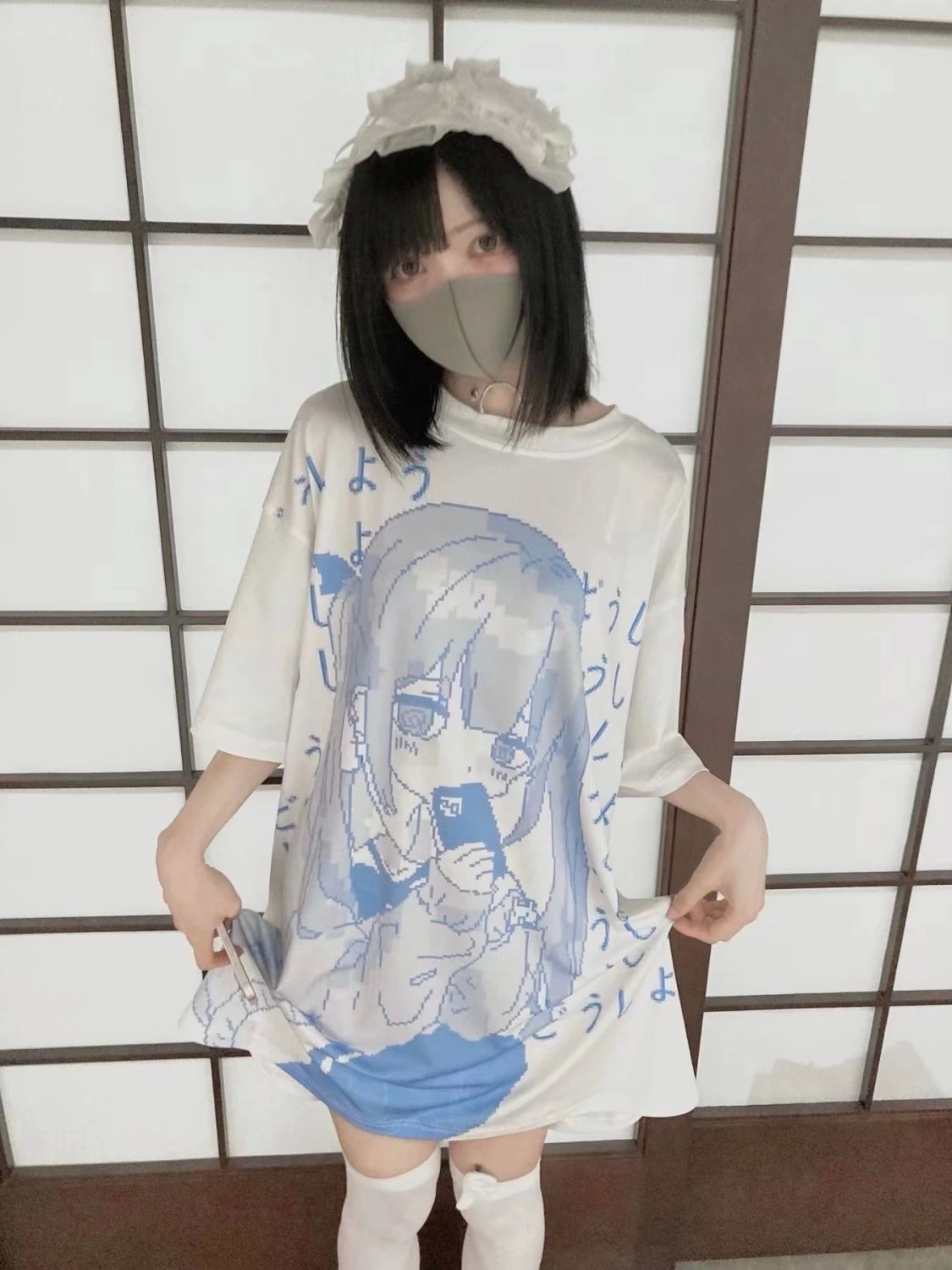 QWEEK Japanese Anime Print White T Shirts Women Harajuku Kaw