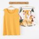 Top New Solid Summer Print Pajamas Color Set Women Cotton