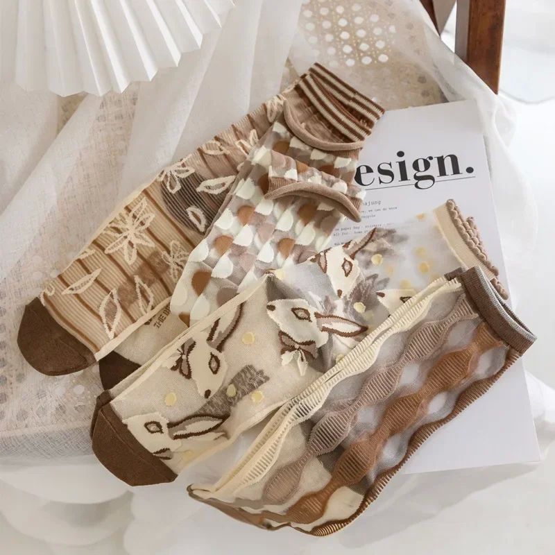 Novelty Harajuku Crystal Silk Socks Summer Ultra-thin Transp