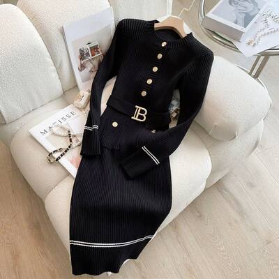 YuooMuoo 2023 Autumn Winter Women Knitted Dress Brand Fashio