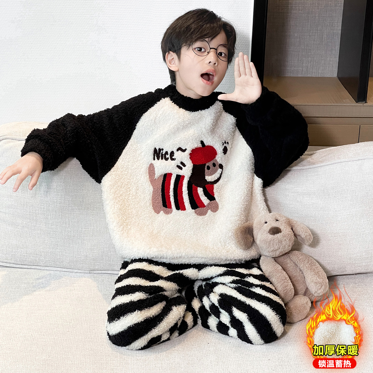 男童睡衣冬季加厚珊瑚绒家居服装