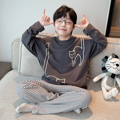 男童秋冬睡衣套装卡通德绒家居服