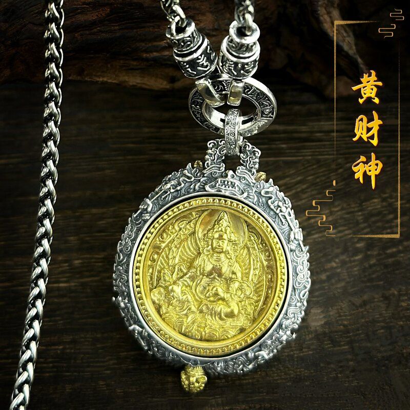 S925纯银复古黄财神吊坠九宫八卦旋转项链挂坠重工民族风高级感