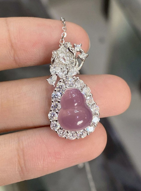 S925银天然紫玉髓纯银镶嵌轻奢款葫芦吊坠福禄玉石项链高冰项链