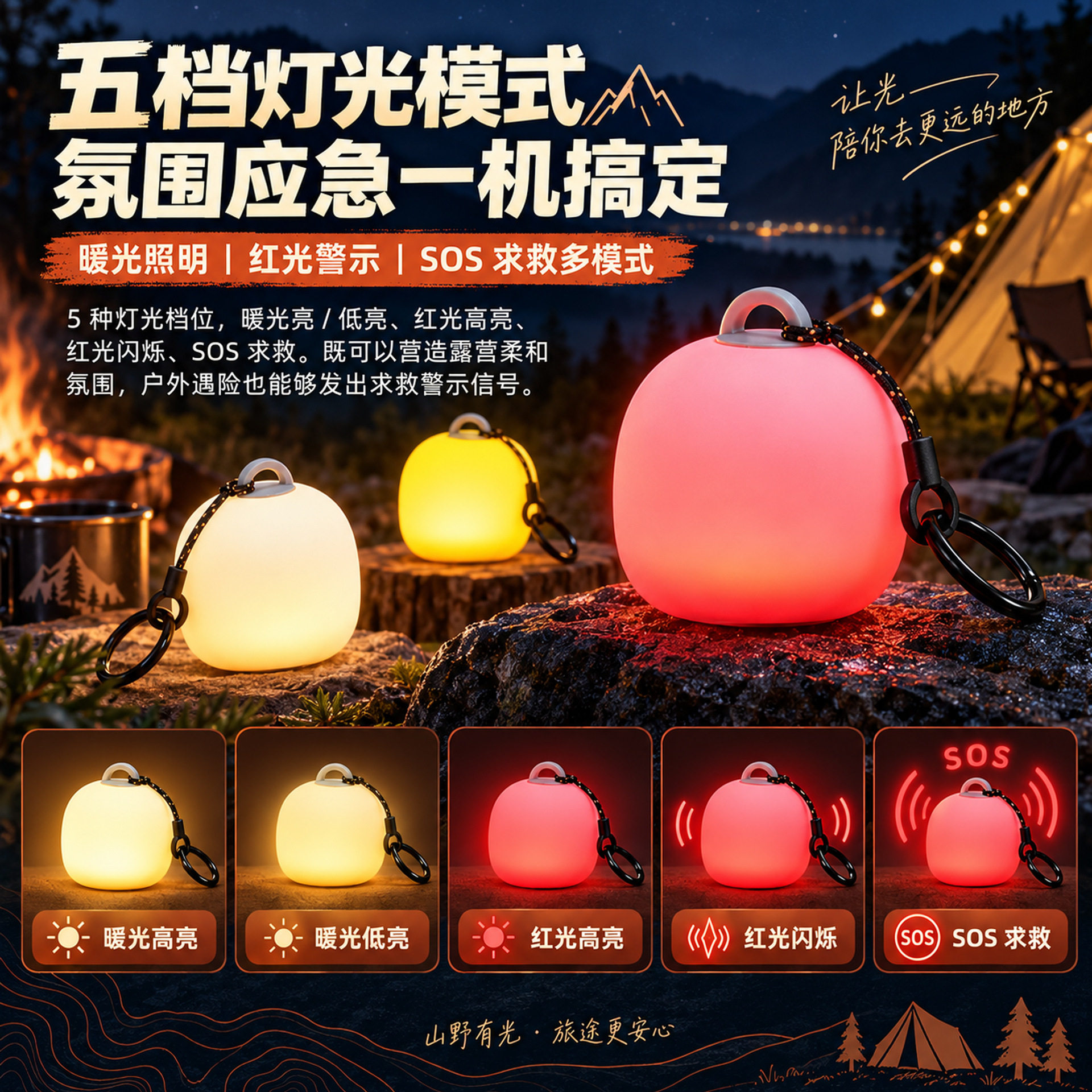 硅胶捏捏灯LED挂绳露营灯解压捏捏感应氛围灯帐篷灯营地灯背包灯