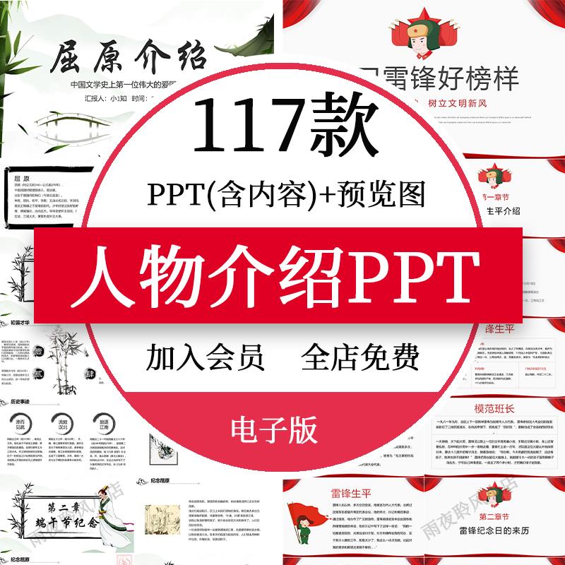 中国古代近代历史人物介绍PPT模板孔子屈原李白杜名人简介PPT素材