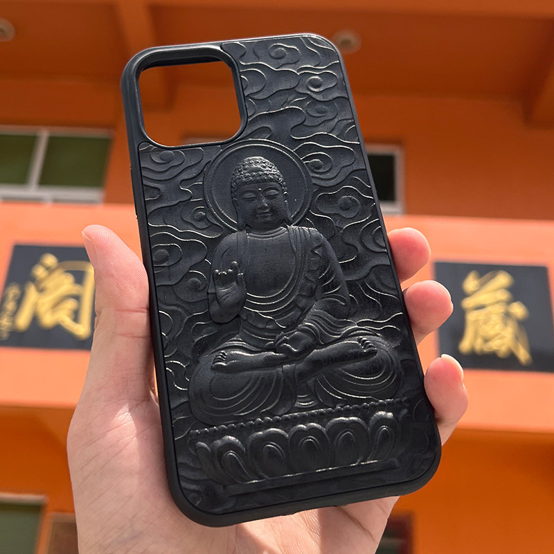 全包黑檀木浮雕苹果垞寂风手机壳