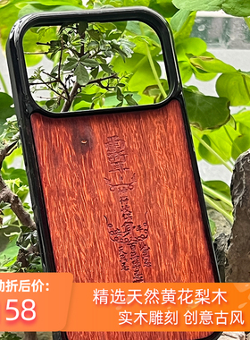 得奥文创道系天然黄花梨木iPhone苹果手机壳17古风air雕刻pro实木保护套max防摔