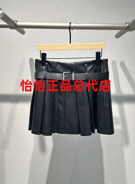 艾诺丝专柜正品代购2025冬装国内代购百搭黑色皮半裙AR354118-980