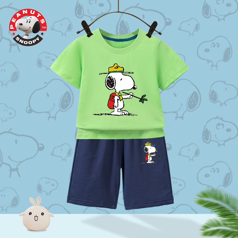史努比休闲纯棉短袖短裤两件套