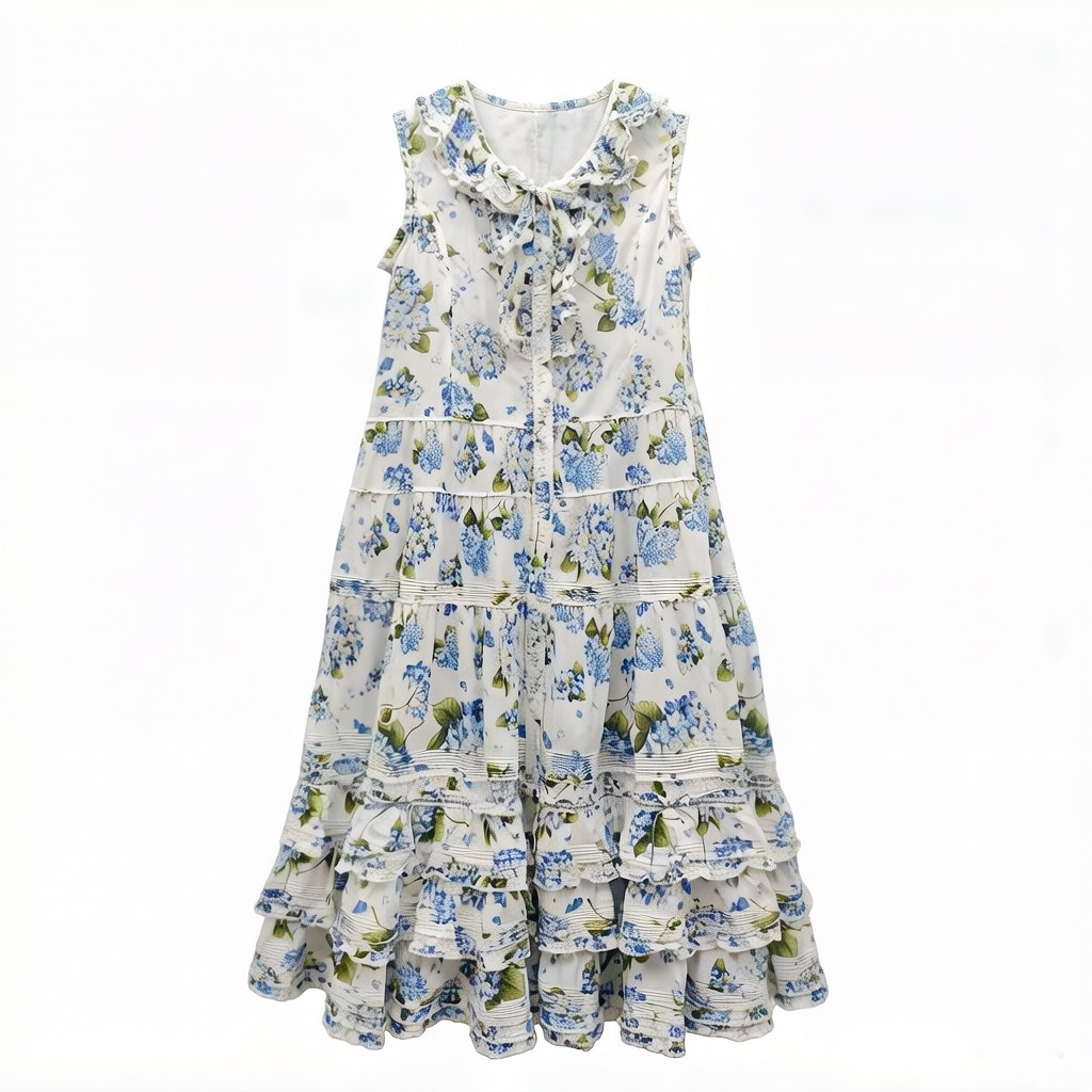 Cuty定制 日系绣球花印花华丽版纯棉无袖背心连衣裙 JSK