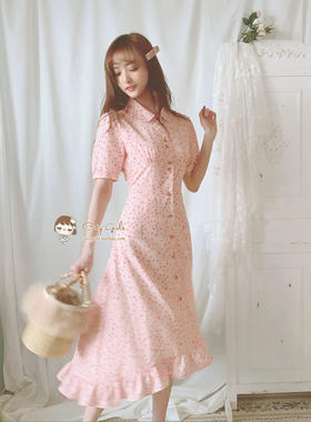 Cuty定制2020年夏季新款日系优雅复古星星印花淑女修身连衣裙Mi*k