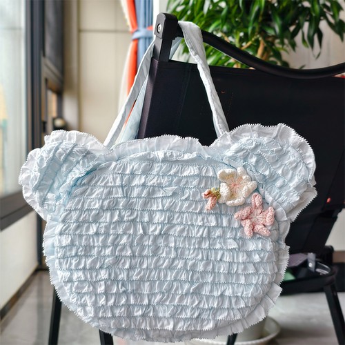 熊头猫咪立体造型手钩樱花斜跨包