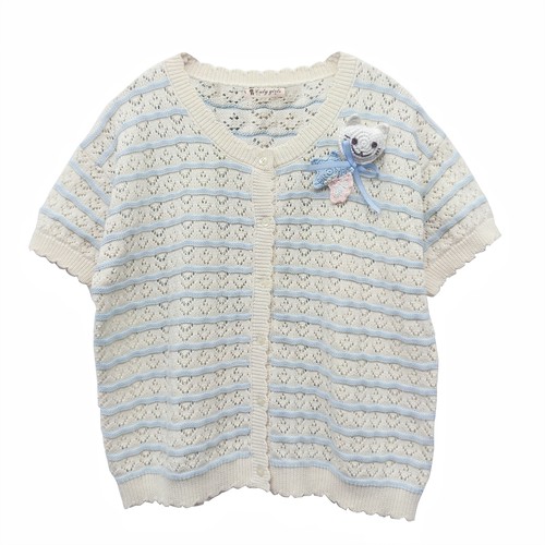 cuty定制  日系可爱布偶猫咪海军风钩花条纹开衫