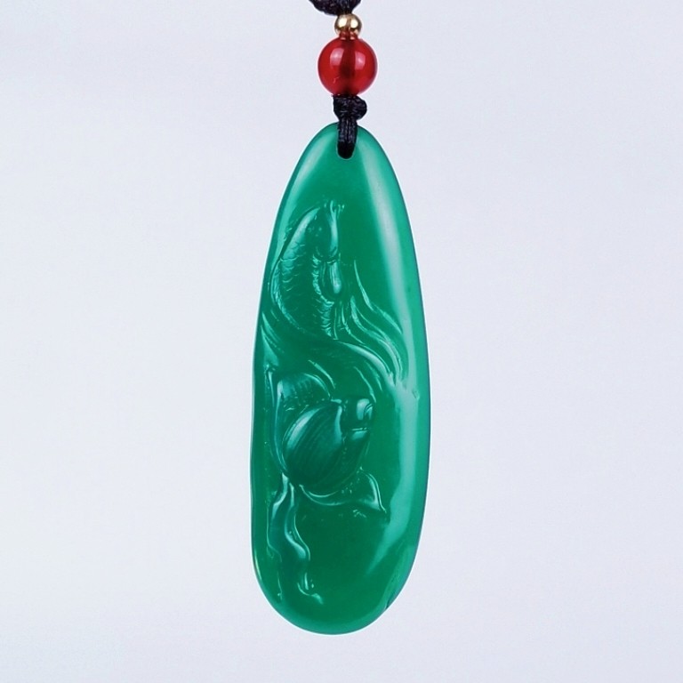 雅安翡翠新绿挂件愉悦鱼乐荷花四川精品天然玉石雕吊坠颈冰种包邮