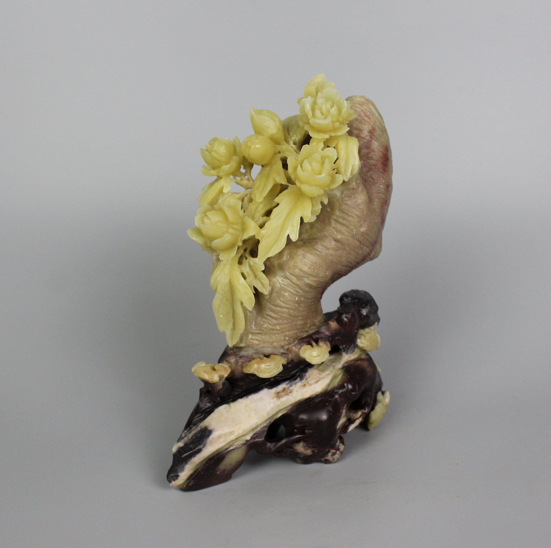 花开四季牡丹精美天然封门青田石雕刻摆件纯手工艺礼包邮复古怀旧