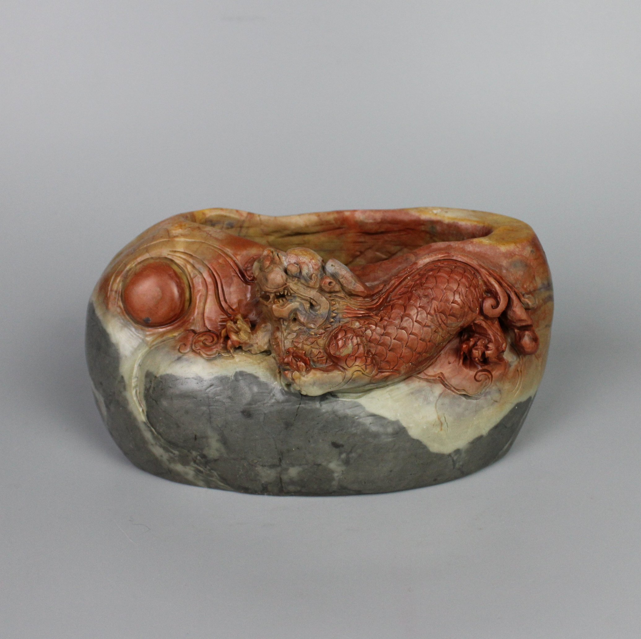 麒麟装饰烟灰缸天然青田石雕器物摆件办公客厅手工艺新品复古怀旧