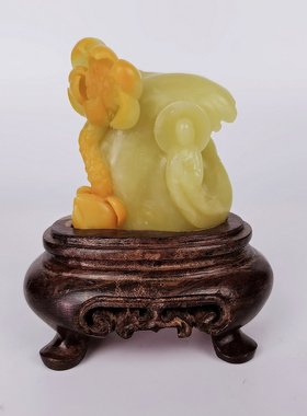 观音菩萨莲花青田石雕刻摆件金玉冻纯手工艺术品人物包邮天然