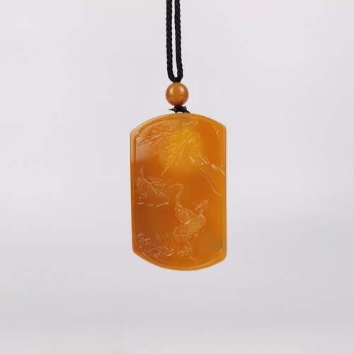 松鹤图冰种黄龙玉籽料精品天然