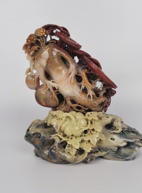 一生富贵人参青田石雕刻摆件老挝红天然手工艺术精美品花产地直销