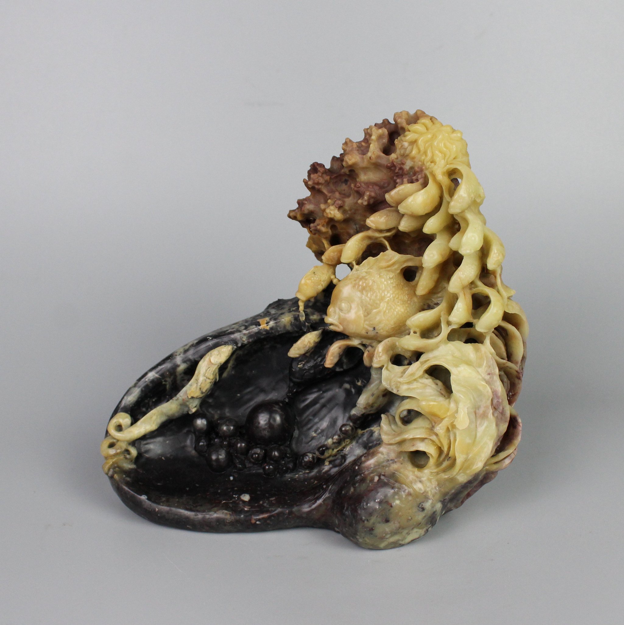 美丽南海沙珊瑚青田石雕摆件封门三彩精致天然纯手工艺术品鱼包邮