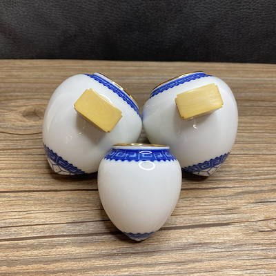 金口宝石蓝纯白画眉鸟食罐鸟食杯鸟碗鸟缸瓷杯中号鸟用品