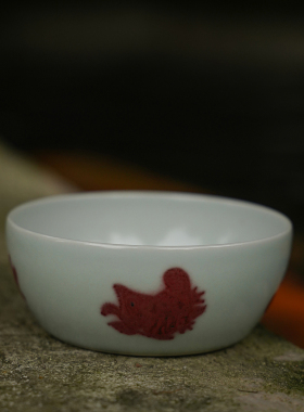 清雨香景德镇手绘釉里红釉里红鱼藻缸杯非豇豆红手工拉胚利胚茶杯