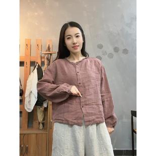 衣长55 亚麻开衫 胸围116左右 木耳领宽松短款 69118新款